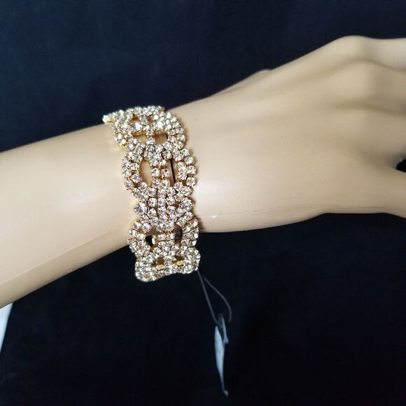 Prom Wedding Gold Rhinestone Evening Bracelet 7" Party gift - Picture 2 of 4
